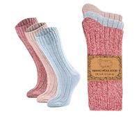 Wonky Line Chaussettes Laine Femme Lot de 3 Paires Hiver Chaudes Épaisses Thermiques Douces Confortables Respirantes Moelleuses pour Randonnée Intérieur - Fuchsia-Bleu-Rose - 39-42