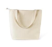 Wonky Line Grand Sac Cabas Toile Coton avec Fermeture Éclair 280g/m² - Sac Fourre-Tout Réutilisable Extra Large Poche Intérieure - Sac Courses Shopping Bandoulière Femme - Naturel