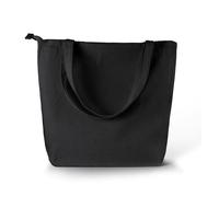 Wonky Line Grand Sac Cabas Toile Coton avec Fermeture Éclair 280g/m² - Sac Fourre-Tout Réutilisable Extra Large Poche Intérieure - Sac Courses Shopping Bandoulière Femme - Noir
