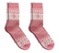 Wonky Line Lot de 2 Paires Chaussettes Hiver Laine Mérinos Alpaga Femme Homme Thermiques Chaudes Motif Nordique Tricotées Épaisses Confortables Bottes Ski - Rose - 39/42