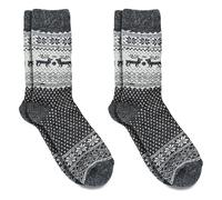 Wonky Line Lot de 2 Paires Chaussettes Hiver Laine Mérinos Alpaga Femme Homme Thermiques Chaudes Motif Nordique Tricotées Épaisses Confortables Bottes Ski - Anthracite - 43/46