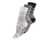 Wonky Line Lot de 3 Chaussettes en Laine Nordic Thermiques Rembourrées Femme Homme - Chaussettes Hiver Chaudes Douces Respirantes Motif Scandinave - Cadeau Noël - Mix-4-39-42