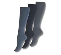 Wonky Line Lot de 3 Paires Chaussettes Montantes Femme Fille Coton Sans Couture Non Élastiques Confortables Respirantes Hautes Mi-Mollet École Travail Quotidien - Bleu Marine - 39-42