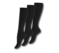 Wonky Line Lot de 3 Paires Chaussettes Montantes Femme Fille Coton Sans Couture Non Élastiques Confortables Respirantes Hautes Mi-Mollet École Travail Quotidien - Noir - 39-42