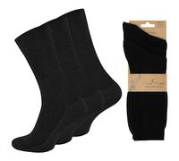 Wonky Line Lot de 3 paires de chaussettes 100 % coton, chaussettes en pur coton naturel pour homme et femme, dessus doux, sans couture, hypoallergéniques, non teintes, côtelées, couleurs noires et