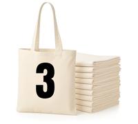 Wonky Line Sacs Fourre-Tout en Coton Réutilisables Lot de 1, 3, 5, 10 - Sacs Cabas Shopping Épicerie Courses 38x42cm - Longues Poignées Double Couture - Personnalisables - Naturel - 3