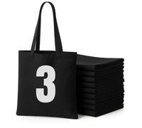 Wonky Line Sacs Fourre-Tout en Coton Réutilisables Lot de 1, 3, 5, 10 - Sacs Cabas Shopping Épicerie Courses 38x42cm - Longues Poignées Double Couture - Personnalisables - Noir - 3