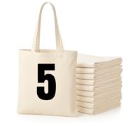 Wonky Line Sacs Fourre-Tout en Coton Réutilisables Lot de 1, 3, 5, 10 - Sacs Cabas Shopping Épicerie Courses 38x42cm - Longues Poignées Double Couture - Personnalisables - Naturel - 5