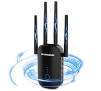 WONLINK Répéteur WiFi NE3501B, Amplificateur WiFi Puissant AC1200 Mbps, Double Bande Repeteur Puissant avec 4 Antennes,Compatible avec Toutes Les Box Internet,Configuration WPS en Un Clic