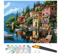 wonloong Sea View Kit de peinture par numéros pour adulte - Toile HD + peintures acryliques avec outil de grossissement gratuit et 5 pinceaux professionnels - Décoration murale d'intérieur 40,6 x 50,8