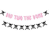 Wonmelody Bad Two The Bone Décoration de fête Rose Bad Two The Bone Bannière avec guirlande de crâne à paillettes noires Bad Two The Bone Décoration d'anniversaire pour filles Décoration gothique