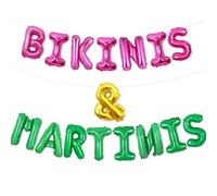 Wonmelody Bikinis & Martinis Décorations de fête d'enterrement de vie de jeune fille Bannière Bikinis et Martinis Rose vif Vert Martini Décoration de fête Plage Bach Summer Tropical Pool Bachelorette