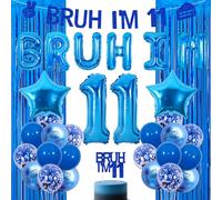 Wonmelody Blue Bruh Décoration de gâteau « It's My 11th Birthday » - Bannière de ballons « It's My 11th Birthday » - Décoration de gâteau - Motif étoile bleue - Frange en aluminium - Fournitures