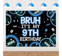 Wonmelody Bruh It's My 9th Birthday Decor 2,1 x 1,5 m Bruh It's My 9th Birthday Toile de fond bleue noire pour garçon Happy Ninth Bday Party Supplies Cheers to 9th Birthday Old