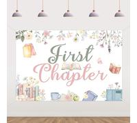 Wonmelody Décoration de livre pour 1er anniversaire de fille - 1,5 x 0,9 m - Bannière rose et verte - Décoration pour livre d'histoires - Fournitures pour livre floral, lecture, fête