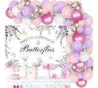 Wonmelody Décoration sur le thème des papillons « Here's to A Life of Butterflies » - Bannière de ballons papillon pour fête prénuptiale sur le thème des papillons - Mariage, enterrement de vie de