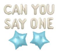 Wonmelody Décorations d'anniversaire Can You Say One - Bannière de ballons en aluminium blanc pour première fête d'anniversaire avec ballons en forme de lettres et étoiles bleues - Bannière à air