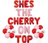 Wonmelody Décorations d'anniversaire « She's The Cherry On Top » - Bannière de ballons cerise sur le dessus - Décoration de fête sur le thème des fruits - Décoration de fête pour enterrement de vie de