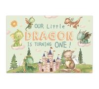 Wonmelody Décorations de 1er anniversaire en forme de dragon - 1,5 x 1 m - « Our Little Dragon is Turning One » - Toile de fond sur le thème du château et du dragon - Décoration pour 1er anniversaire