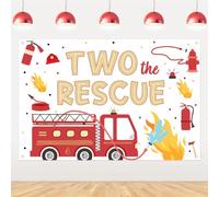 Wonmelody Décorations de 2e anniversaire camion de pompiers 1,5 x 0,9 m Deux The Rescue Birthday Toile de fond Bannière de camion de pompiers Véhicule d'urgence Décorations de transport Deuxième