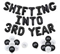 Wonmelody Décorations de fête d'anniversaire en forme de voiture de course pour 3e anniversaire - Bannière de ballons noirs à carreaux pour moto tout-terrain - Fournitures de troisième anniversaire