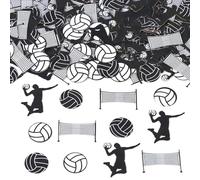Wonmelody Décorations de fête de volley-ball Confettis de cercle de confettis de volley-ball noir et blanc pour tables Décorations de fête sportive pour fête de volley-ball sur le thème du