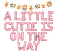 Wonmelody Décorations de fête prénatale aux agrumes « Girl A Little Cutie is On the Way » - Bannière de ballons roses - Guirlande d'agrumes - Décoration de fête prénatale pour fête prénatale sur le