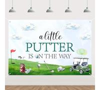Wonmelody Décorations de fête prénatale de golf 1,5 x 0,9 m Vintage A Little Putter is On the Way Toile de fond bannière de club de golf drapeau rouge Toile de fond de pelouse Fournitures de fête
