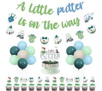 Wonmelody Décorations de fête prénatale de golf avec bannière « A Little Putter is On the Way » - Bannière de chariot à balles, décorations de cupcakes pour fête de golf ou goûter, fournitures de
