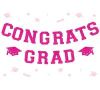 Wonmelody Décorations de remise de diplôme rose vif Bannière de félicitations avec casquette « We are So Proud of You » Bannière de remise de diplôme de classe de 2025 pour fête de remise de diplôme