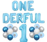 Wonmelody Décorations pour 1er anniversaire d'un garçon - Éléphant - Décorations bleues - Bannière de ballons éléphant - Ballons mignons - Safari - Décoration pour bébé garçon