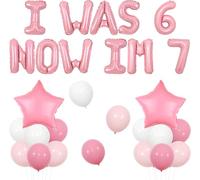 Wonmelody Ensemble de ballons roses avec inscription « I Was 6 Now I'm 7 » pour 7e anniversaire Comprend des ballons en aluminium en forme de lettre, des ballons en latex et des ballons en aluminium
