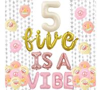 Wonmelody Five is a Vibe Décoration de fête d'anniversaire Five Is A Vibe Bannière avec rideau de ballons marguerites Décoration de fête d'anniversaire Groovy Ballons rétro hippie pour 60 et 70 ans