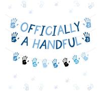 Wonmelody Hi Five Birthday Decor Officially a Handful Décoration de 5e anniversaire Bleu Noir Officiellement une poignée Bannière imprimée à la main Guirlande bleue Fournitures amusantes pour 5e