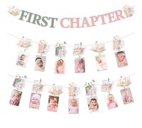 Wonmelody Livre de premier anniversaire pour fille - Bannière pour premier chapitre - Bannière photo d'anniversaire - Livre d'histoires - Bannières de photographie mensuelles pour club de lecture