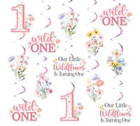 Wonmelody Lot de 24 décorations florales pour 1er anniversaire de fille - Notre petite fleur sauvage tourne une fleur sauvage à suspendre au plafond - Décoration florale pour premier anniversaire de