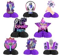 Wonmelody Lot de 8 décorations de table de karaoké en nid d'abeille pour fête de karaoké, décorations de fête de karaoké, décorations de fête de karaoké, décorations de fête prénatale pour microphone