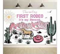 Wonmelody Toile de fond pour 2e anniversaire de cowgirl occidentale « This Aint My First Rodeo » - Décorations de fête d'anniversaire - Bannière pour deuxième anniversaire de fille