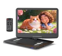 WONNIE Lecteur DVD portable 18" avec écran HD pivotant de 15,6", batterie rechargeable de 6 heures, grand lecteur DVD portable compatible MP4, MKV, USB/carte SD/synchronisation