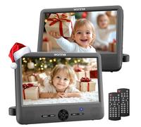 WONNIE Lecteur DVD portable de 10 pouces avec deux films différents ou identiques avec 2 supports d'appui-tête, batterie rechargeable 5H, dernier stockage, sortie/entrée AV