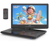 WONNIE Lecteur DVD portable de 41,9 cm avec grand écran pivotant HD de 14,1", batterie rechargeable de 6 heures, haut-parleur à volume élevé, prend en charge USB/carte SD/synchronisation TV, dernière