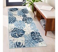 Wonnitar Tapis de couloir tropical lavable 51 x 11,9 cm, antidérapant, motif feuille de Monstera bleu, tapis de cuisine, tapis de sol doux à poils courts qui ne perd pas ses poils pour chambre à