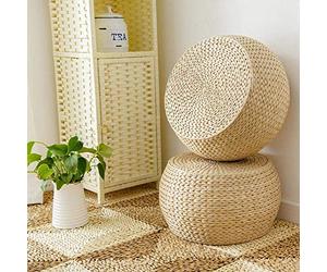 WONS Repose-Pieds Pouf Chaise En Rotin Paille Poufs Bonneterie Main Tabourets Tressées Pied Décoration art