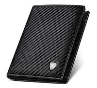 WONSEFOO Portefeuille en Cuir Carbone pour Hommes Bloquant RFID avec 11 Emplacements | Vertical à Trois Volets | Cadeaux de Noël et Anniversaire | Noir