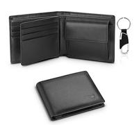 WONSEFOO Portefeuille Homme en Cuir Blocage RFID, Mince Porte-Monnaie avec Porte-Clés, 10 Porte-Carte de Crédit (fenêtre ID), 2 Compartiment à Billets, 1 Grande Poche à Monnaie, Cadeau Parfait-Noir