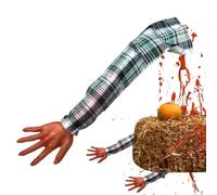 Wonsfuleu Main d'halloween - Main Sectionnée Cassée et Sanglante de 56 cm avec Manche en Tissu à Carreaux - Accessoire Réaliste Réutilisable pour Décor de Maison Hantée