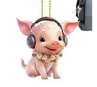 Wonsfuleu Ornement de voiture de porc oscillant, pendentif de porc balançoire - Ornement d’accessoires de porc chanceux,Pendentif intérieur de voiture en acrylique 2D, ornement de rétroviseur pour et