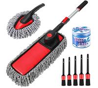 Wontolf Plumeau en Microfibre pour l'extérieur de la Voiture, poignée Extensible, Brosse à Poils Doux, Brosse de Nettoyage pour intérieur de Voiture, kit de Nettoyage pour Voiture et Maison