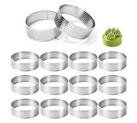 Wonuante 12 Pièces Moules à Tartelette, 6cm Cercle a Tarte Perforé, Acier Inoxydable, pour Gâteaux, Mousse