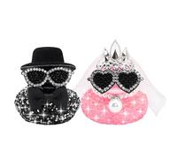 wonuu Mini canard en caoutchouc clouté de diamants étincelants pour mariage, marié, couple, canards en strass, couronne à trois pointes